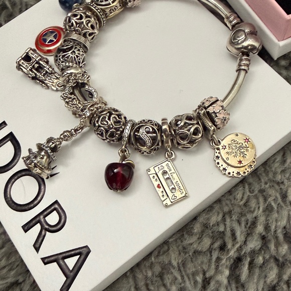 Pandora Silver Charm Bracelet with Red and Blue Accents - Picture 3 of 3
